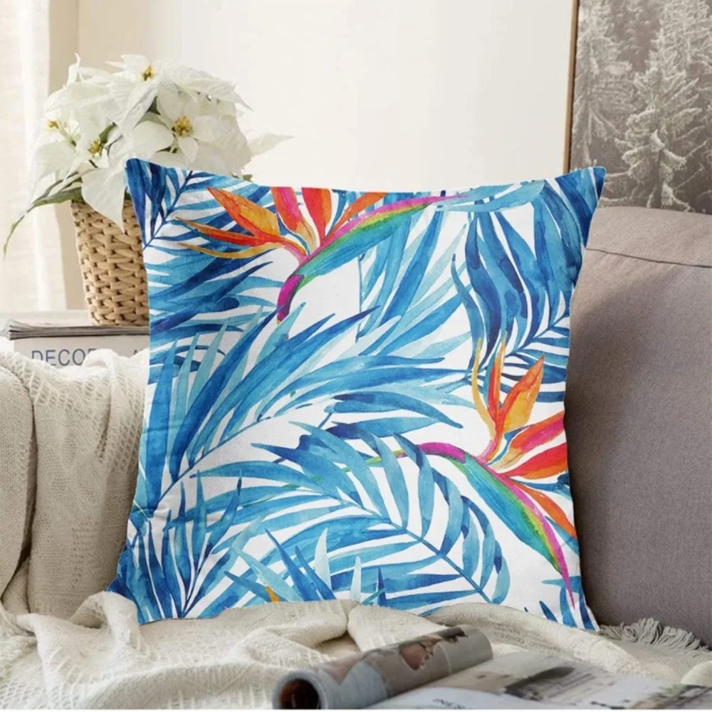 Luxury Home | Coastal Chic 🌴 Tropical Blue Watercolor Palm Print Pillow Covers
